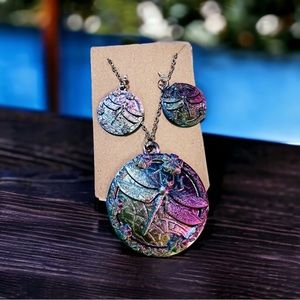 2” Dragonfly Necklace & Earring Set that Color Shift